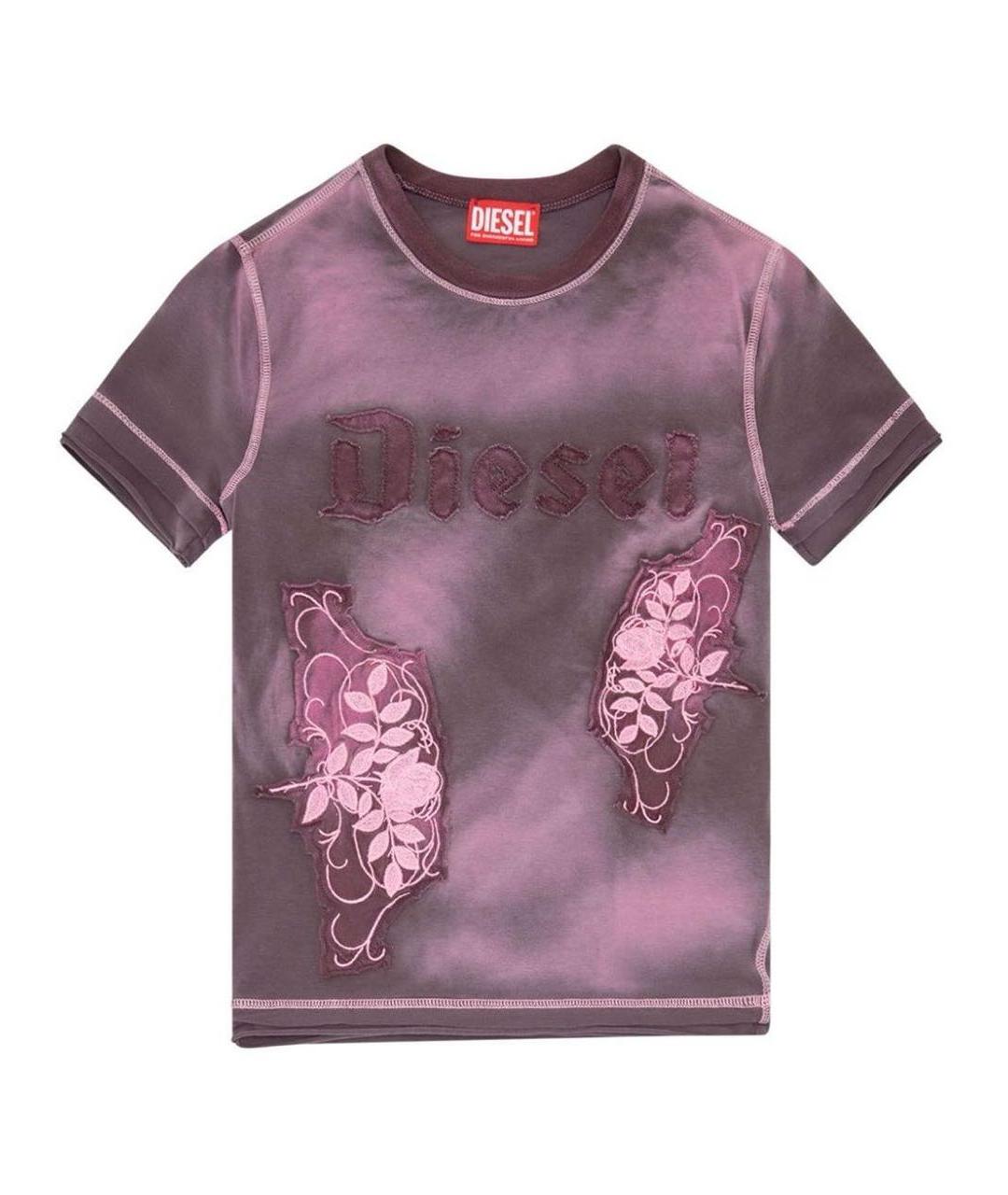 DIESEL Фиолетовая хлопко-эластановая футболка, фото 1