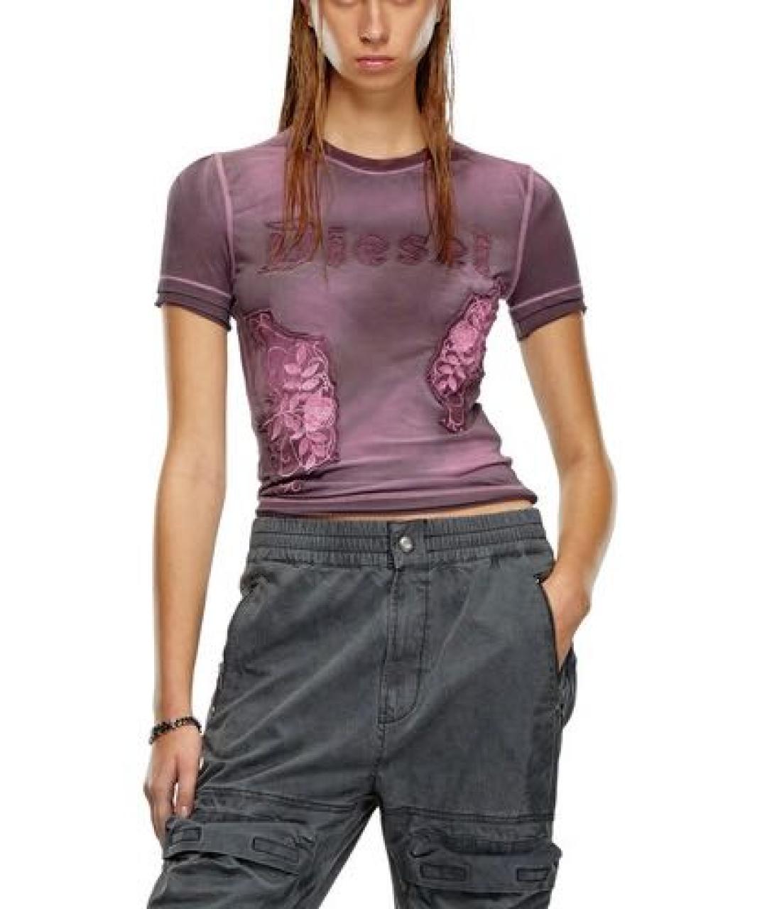 DIESEL Фиолетовая хлопко-эластановая футболка, фото 2