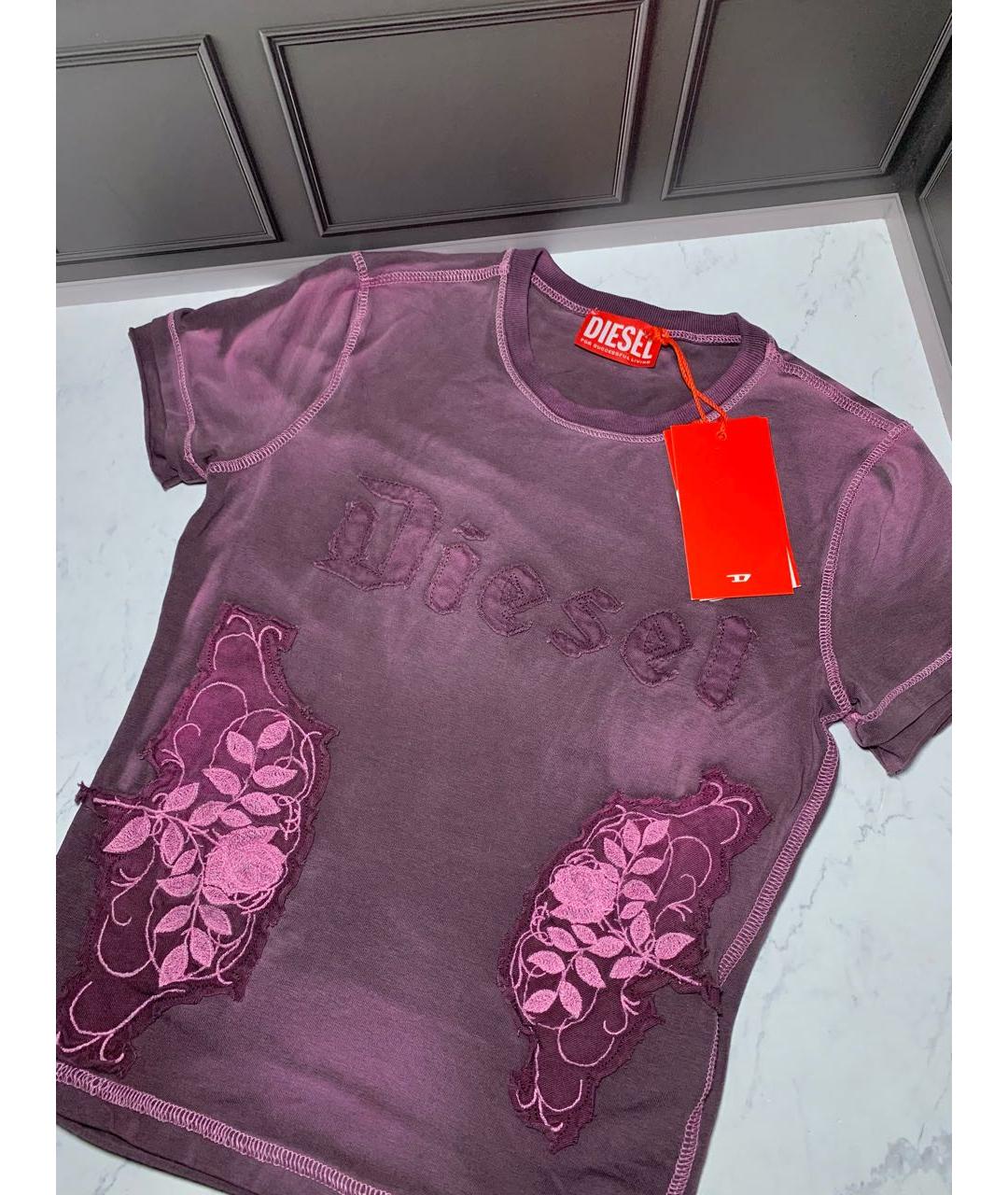 DIESEL Фиолетовая хлопко-эластановая футболка, фото 4