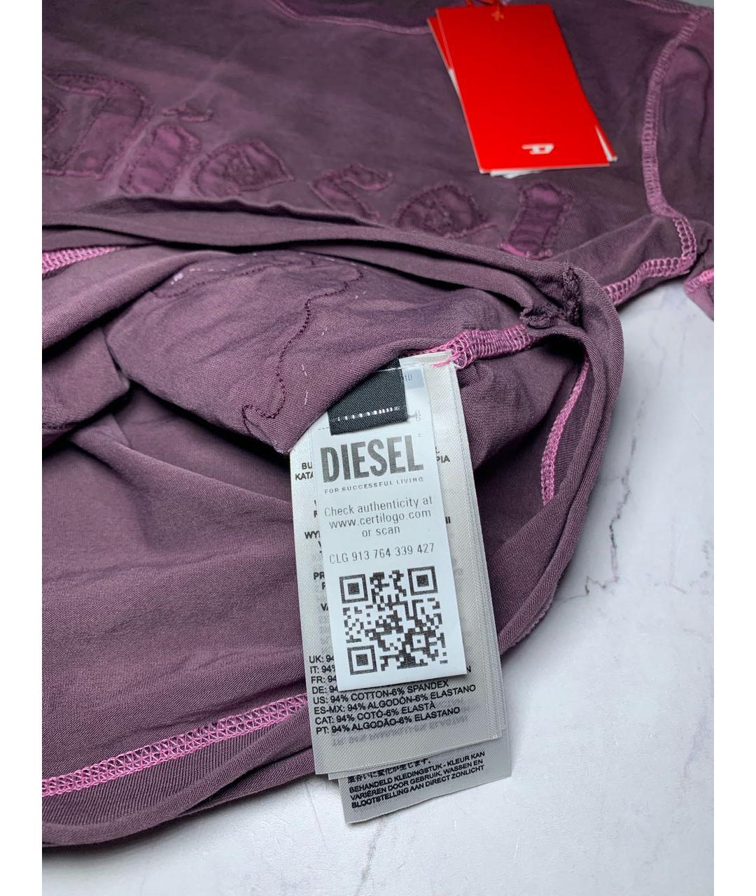 DIESEL Фиолетовая хлопко-эластановая футболка, фото 6