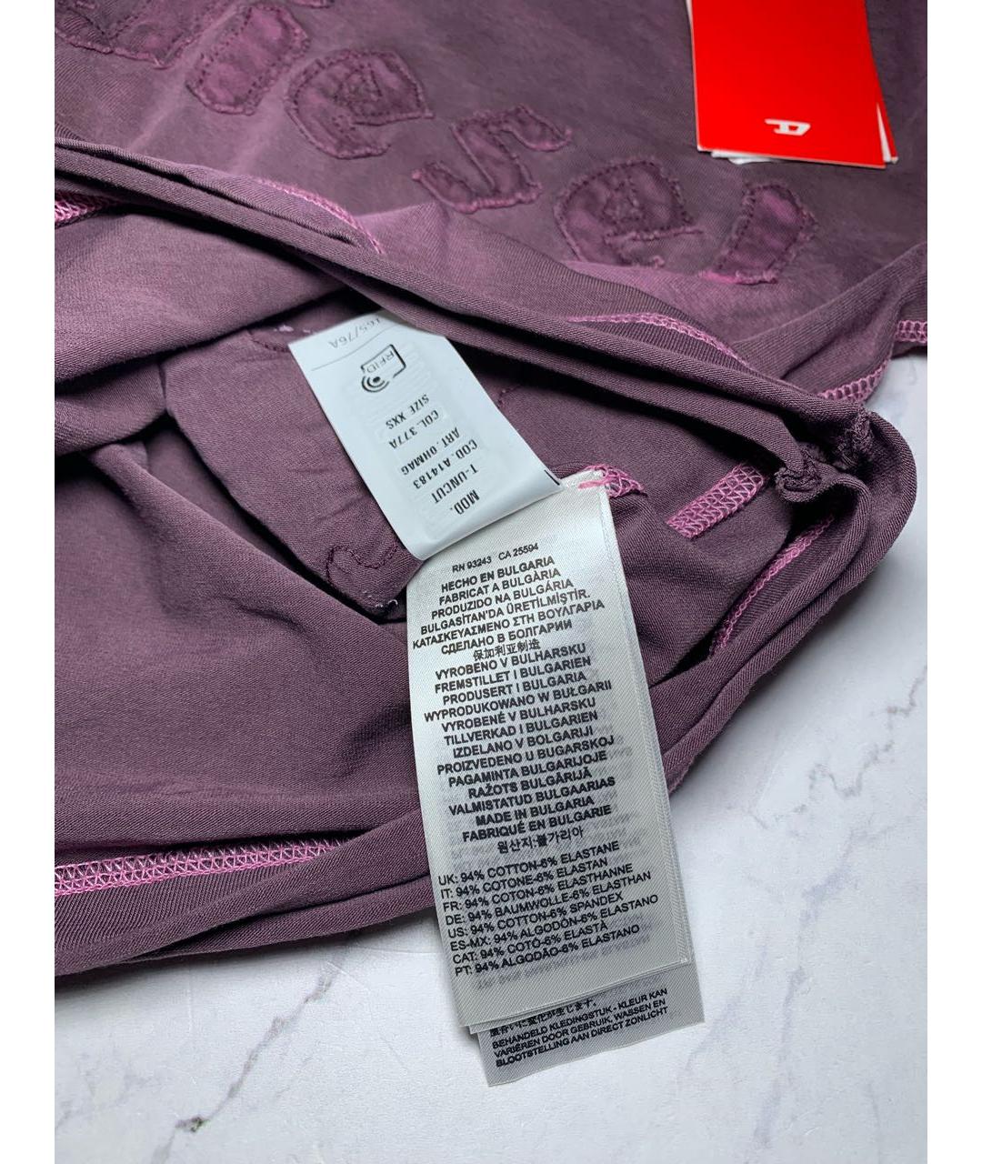 DIESEL Фиолетовая хлопко-эластановая футболка, фото 7