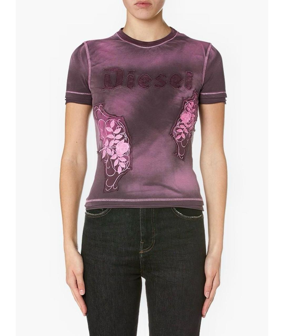 DIESEL Фиолетовая хлопко-эластановая футболка, фото 8