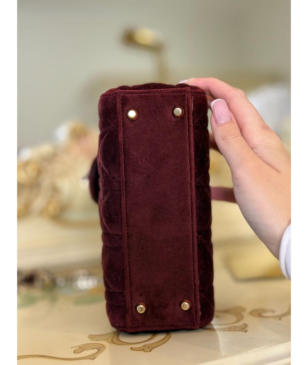 CHRISTIAN DIOR Бордовая бархатная сумка с короткими ручками, фото 7