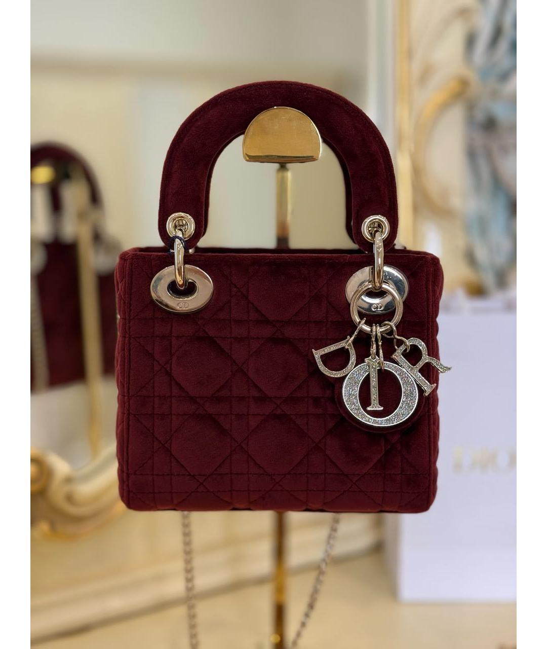 CHRISTIAN DIOR Бордовая бархатная сумка с короткими ручками, фото 2