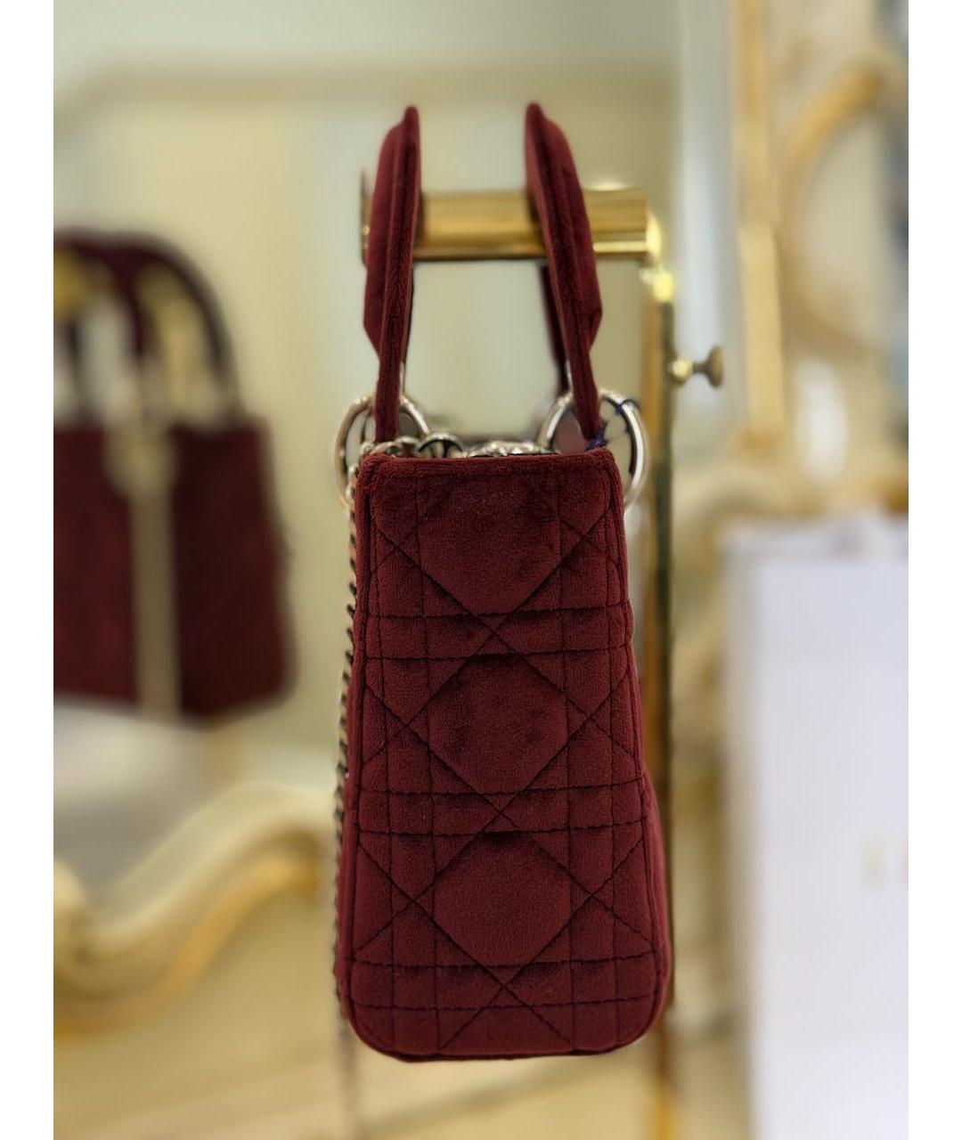 CHRISTIAN DIOR Бордовая бархатная сумка с короткими ручками, фото 6