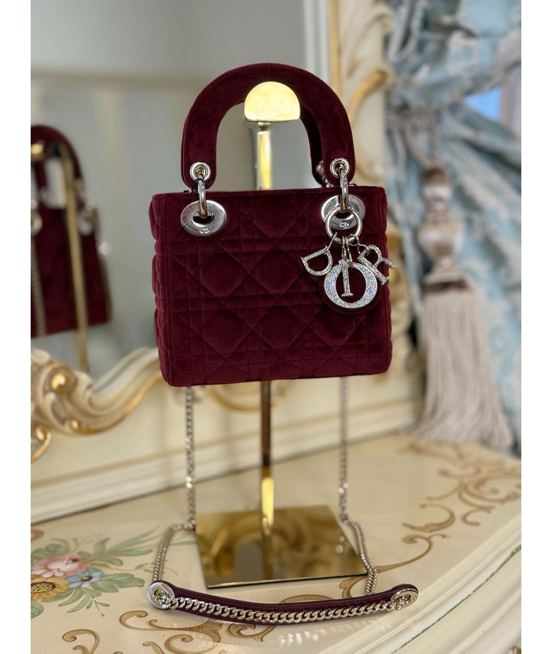 CHRISTIAN DIOR Бордовая бархатная сумка с короткими ручками, фото 3