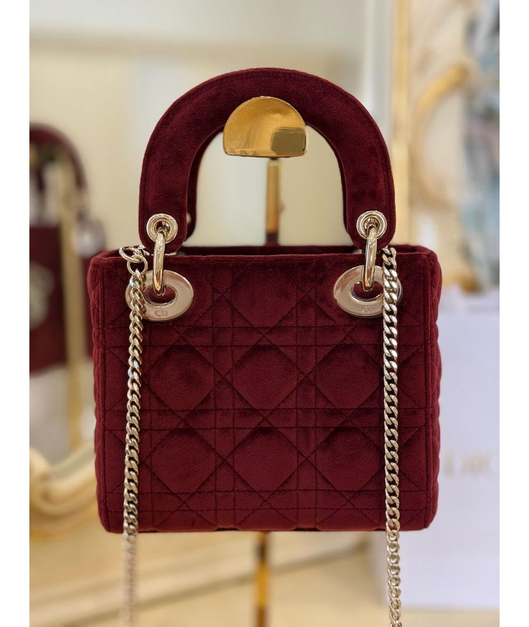 CHRISTIAN DIOR Бордовая бархатная сумка с короткими ручками, фото 4