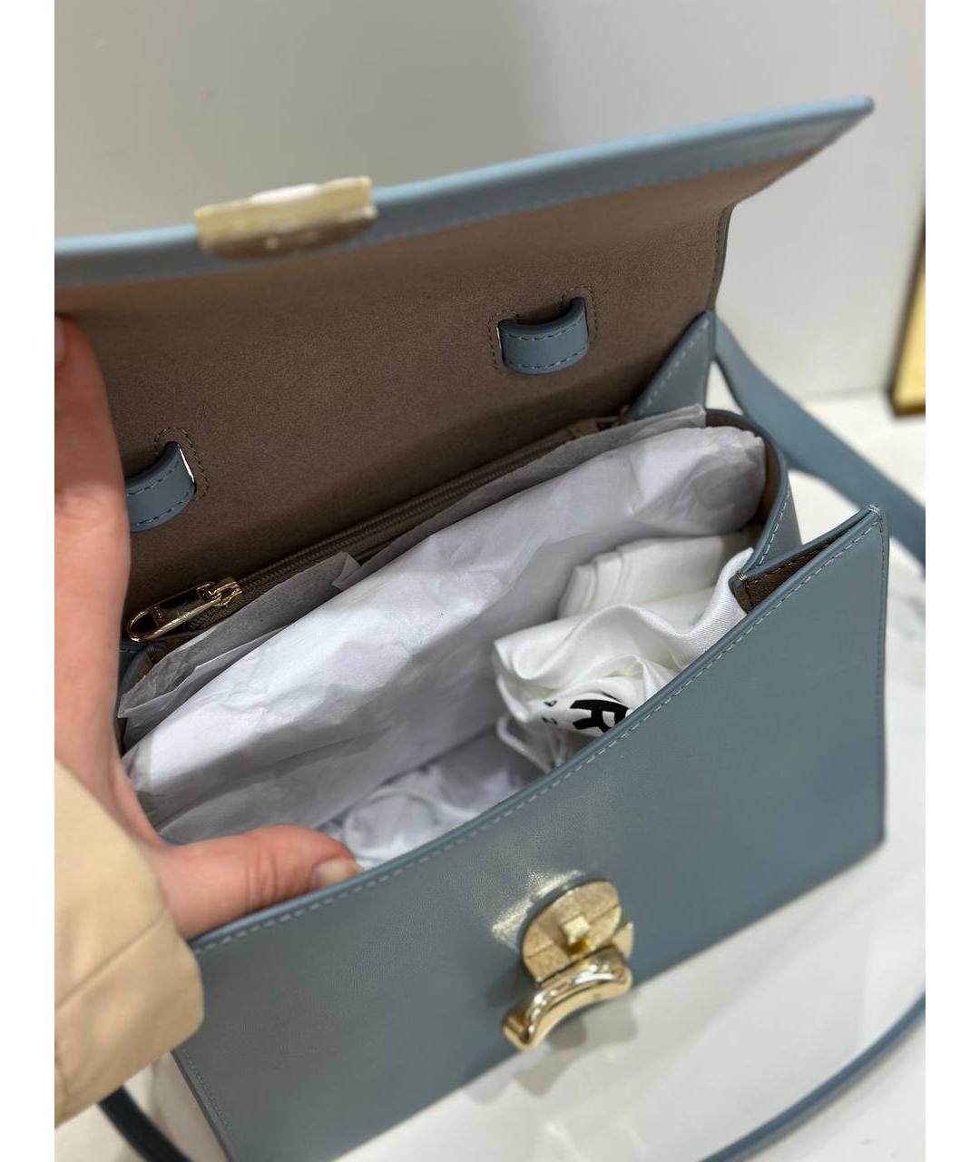 FURLA Голубая кожаная сумка с короткими ручками, фото 5