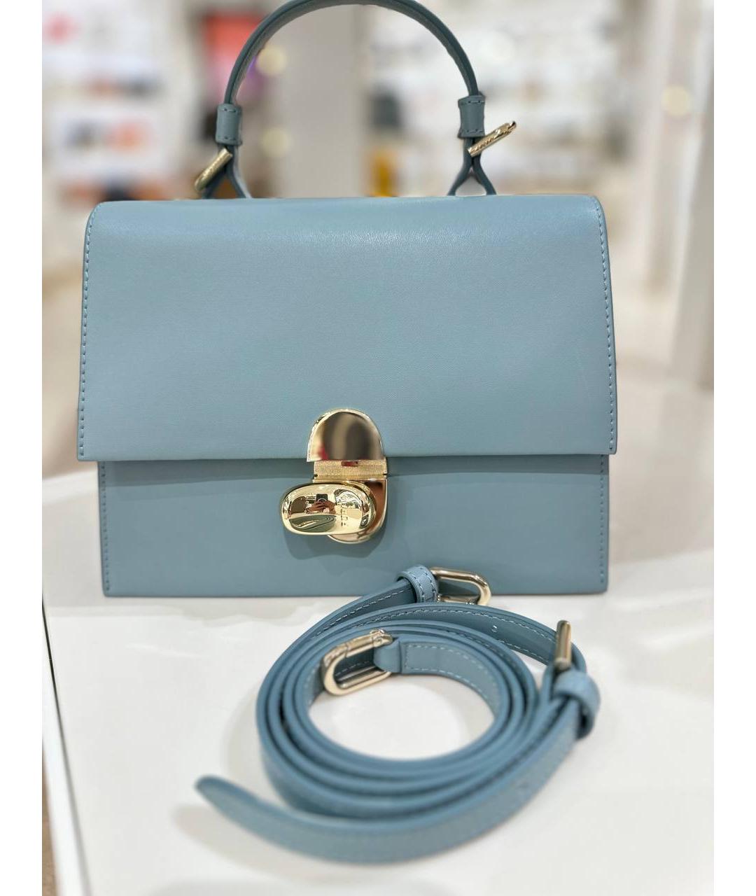 FURLA Голубая кожаная сумка с короткими ручками, фото 4
