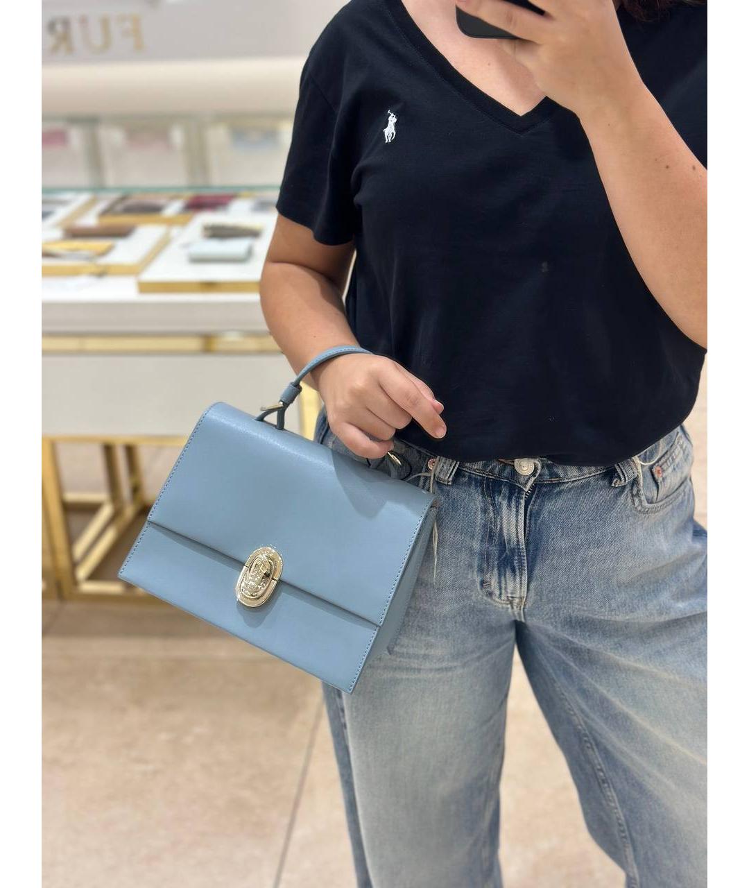 FURLA Голубая кожаная сумка с короткими ручками, фото 7