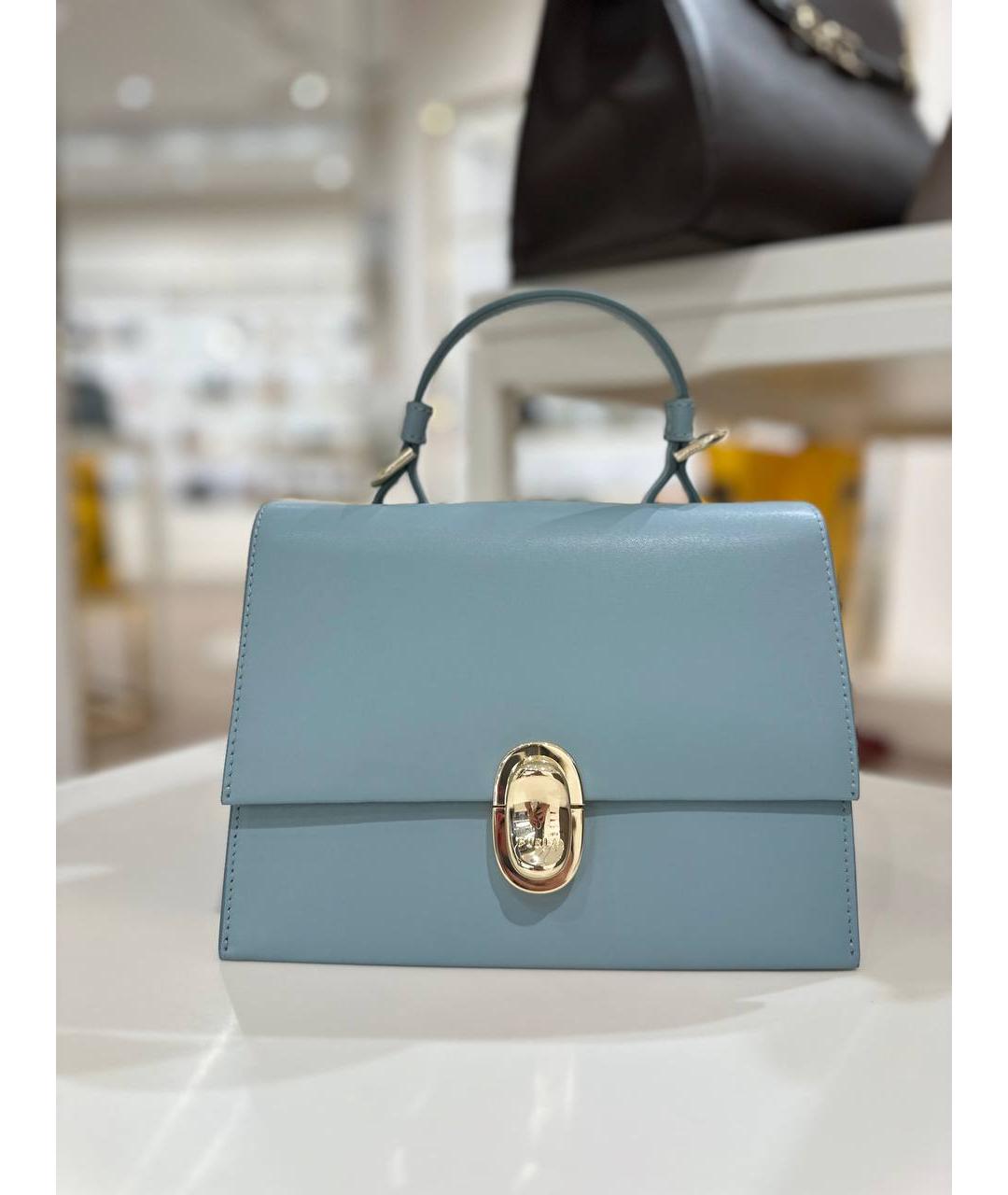 FURLA Голубая кожаная сумка с короткими ручками, фото 9