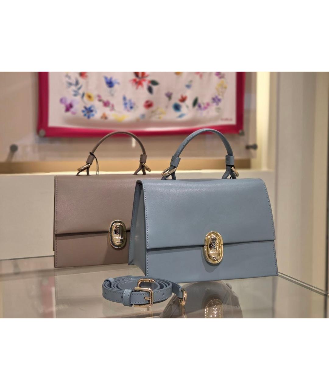 FURLA Голубая кожаная сумка с короткими ручками, фото 8