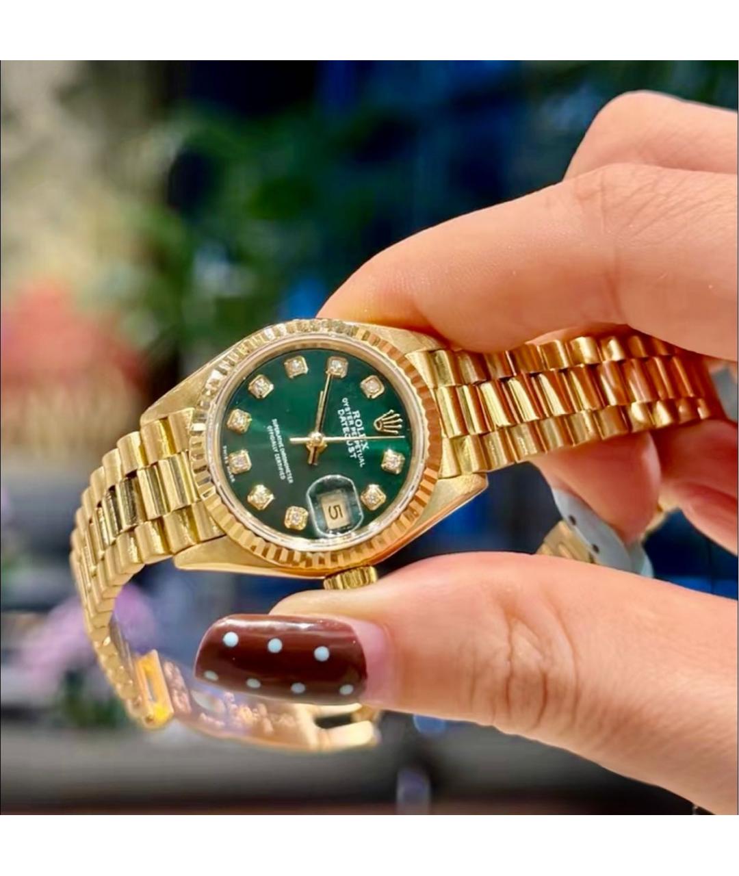 ROLEX Зеленые часы из желтого золота, фото 3