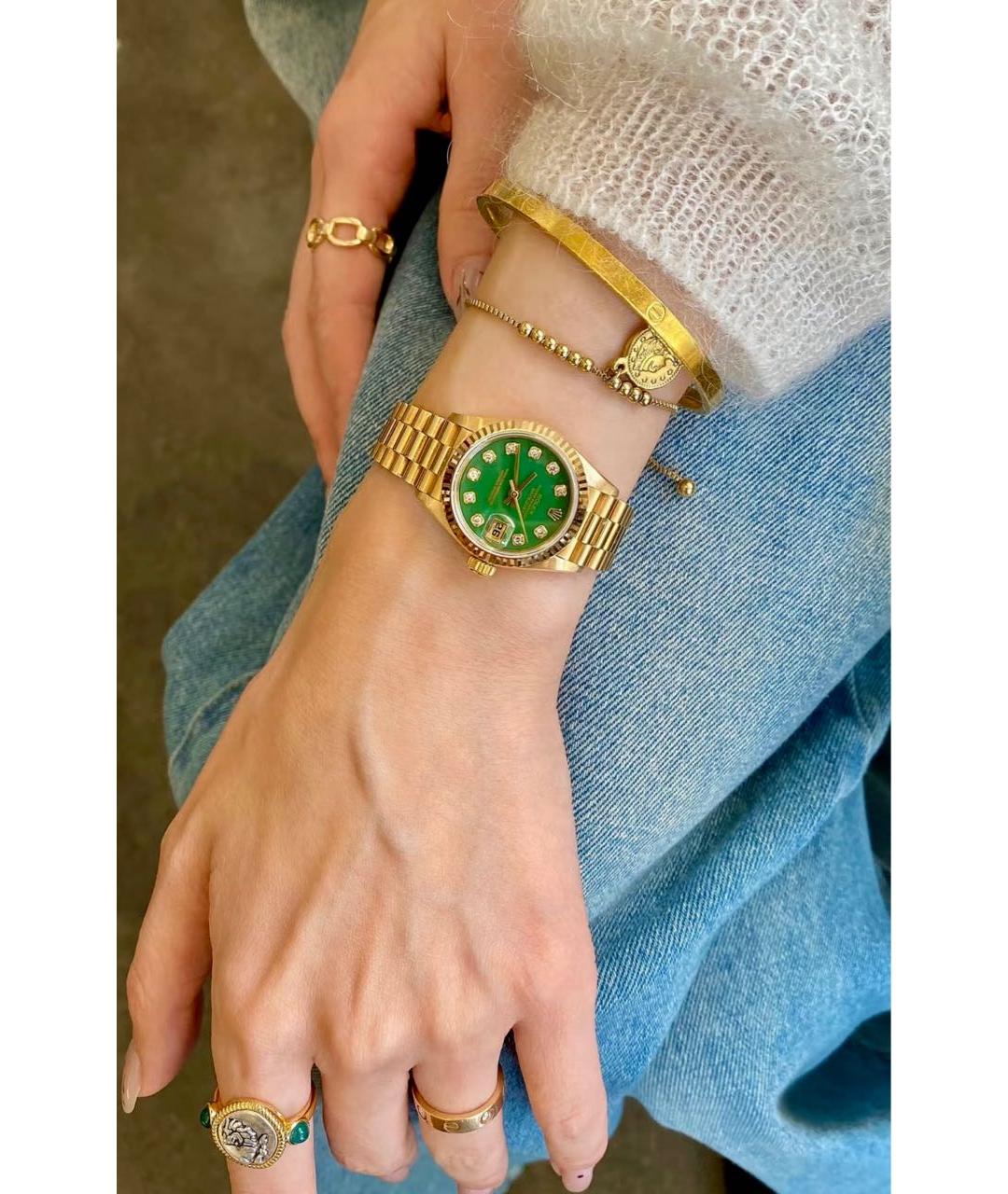 ROLEX Зеленые часы из желтого золота, фото 2