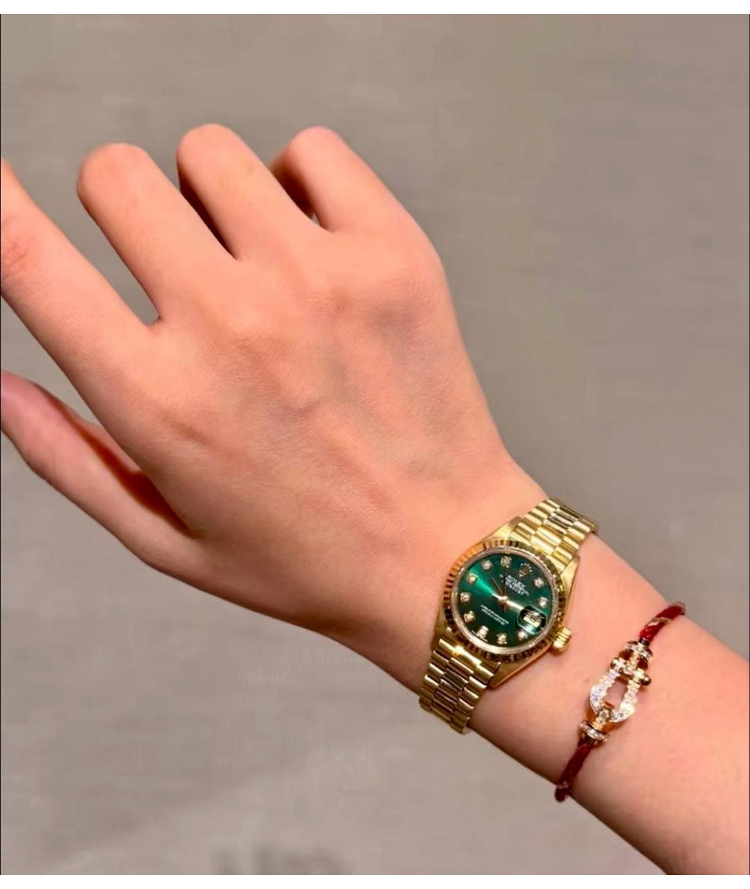 ROLEX Зеленые часы из желтого золота, фото 4