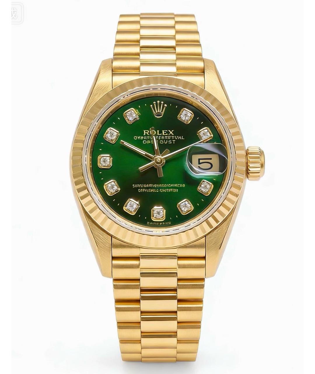 ROLEX Зеленые часы из желтого золота, фото 6