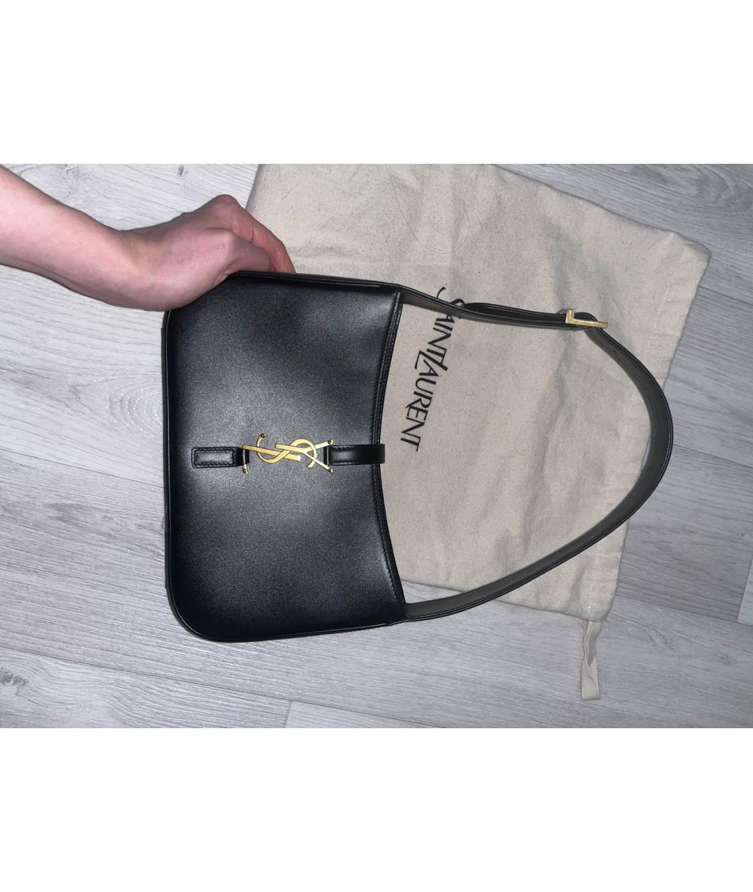 SAINT LAURENT Черная кожаная сумка с короткими ручками, фото 6