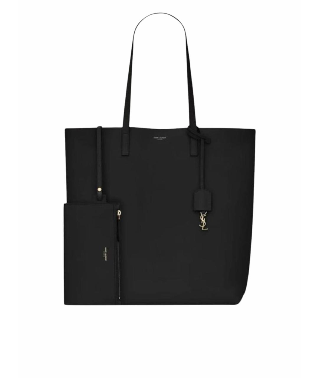 SAINT LAURENT Черная кожаная сумка тоут, фото 1