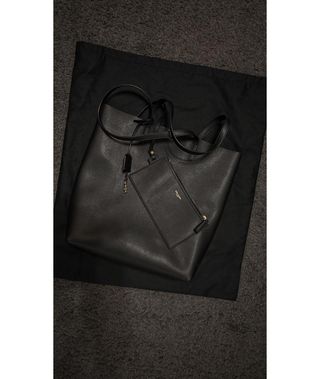 SAINT LAURENT Черная кожаная сумка тоут, фото 3