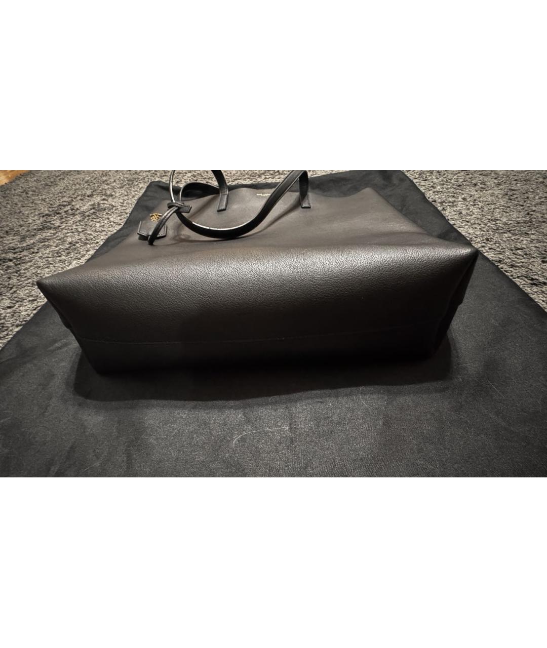 SAINT LAURENT Черная кожаная сумка тоут, фото 6
