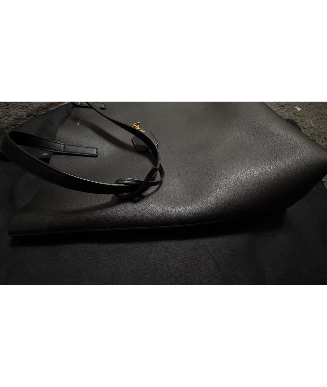 SAINT LAURENT Черная кожаная сумка тоут, фото 5
