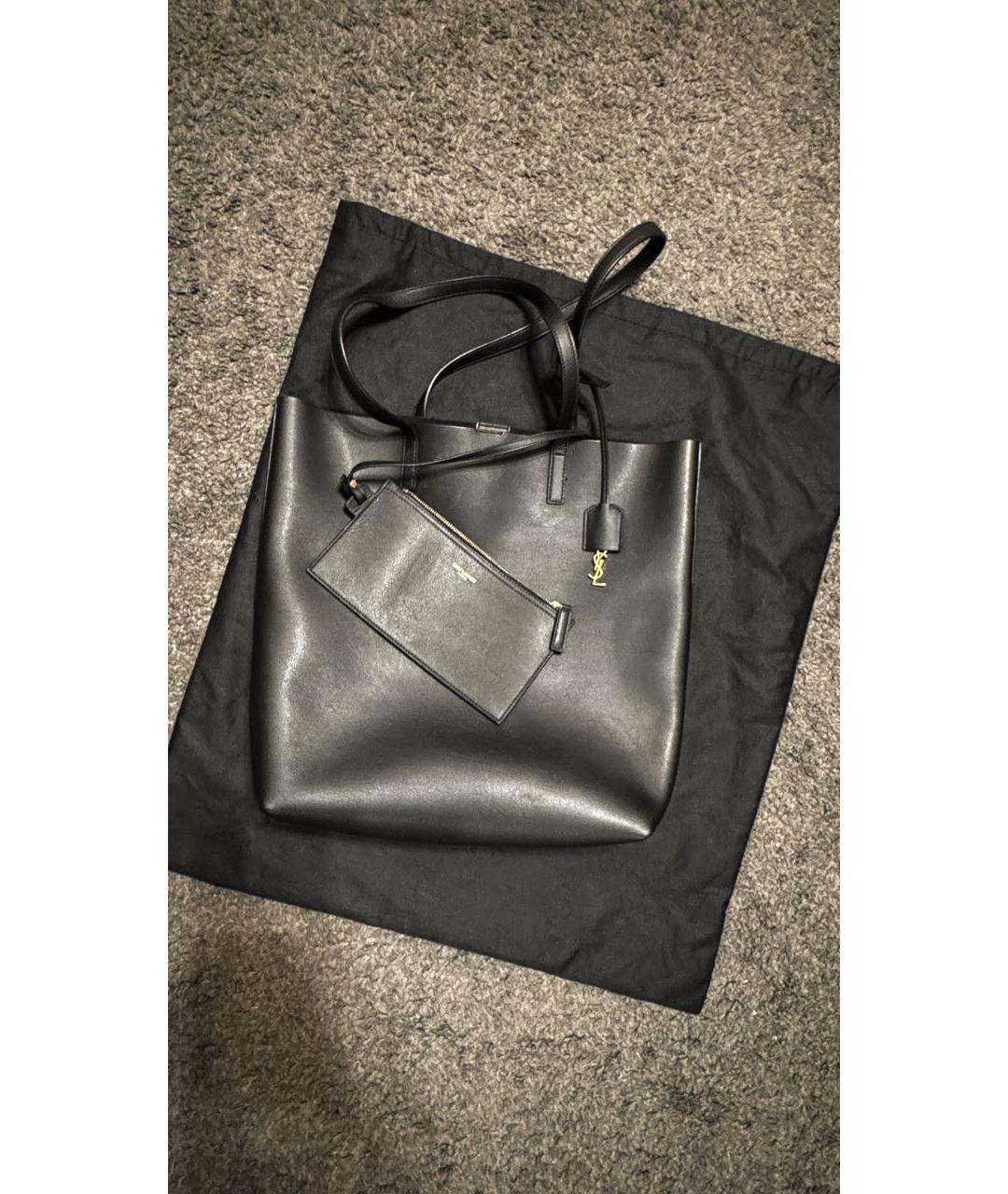 SAINT LAURENT Черная кожаная сумка тоут, фото 2