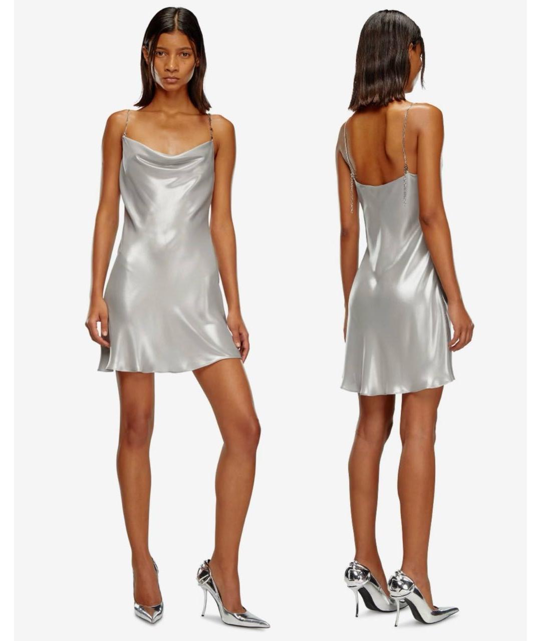 DIESEL Серебряное полиэстеровое коктейльное платье, фото 2