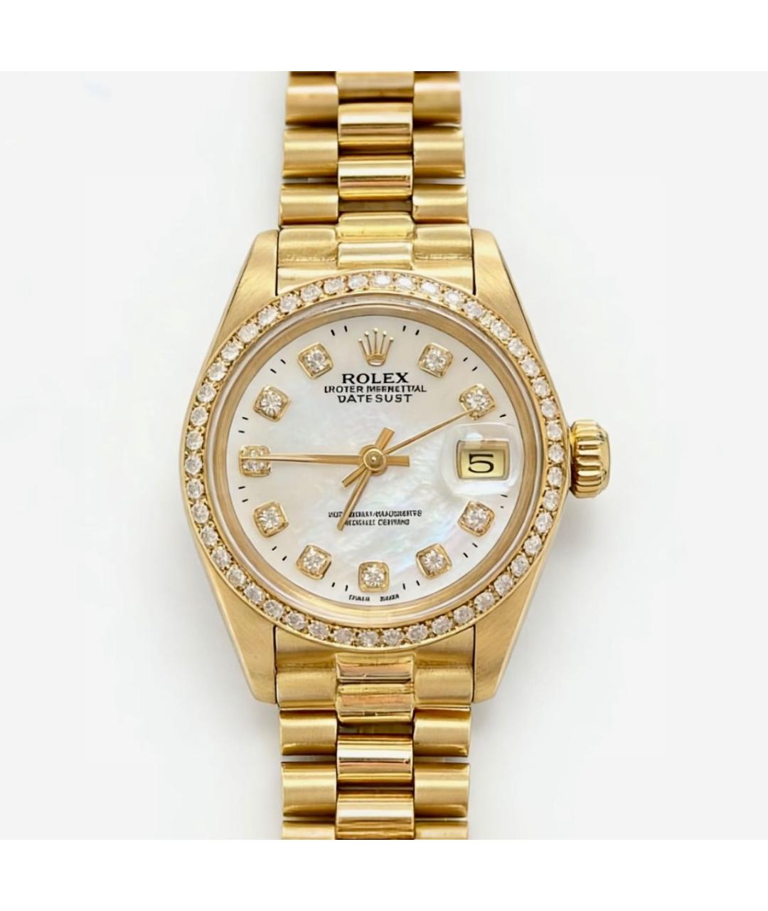 ROLEX Белые часы из желтого золота, фото 5