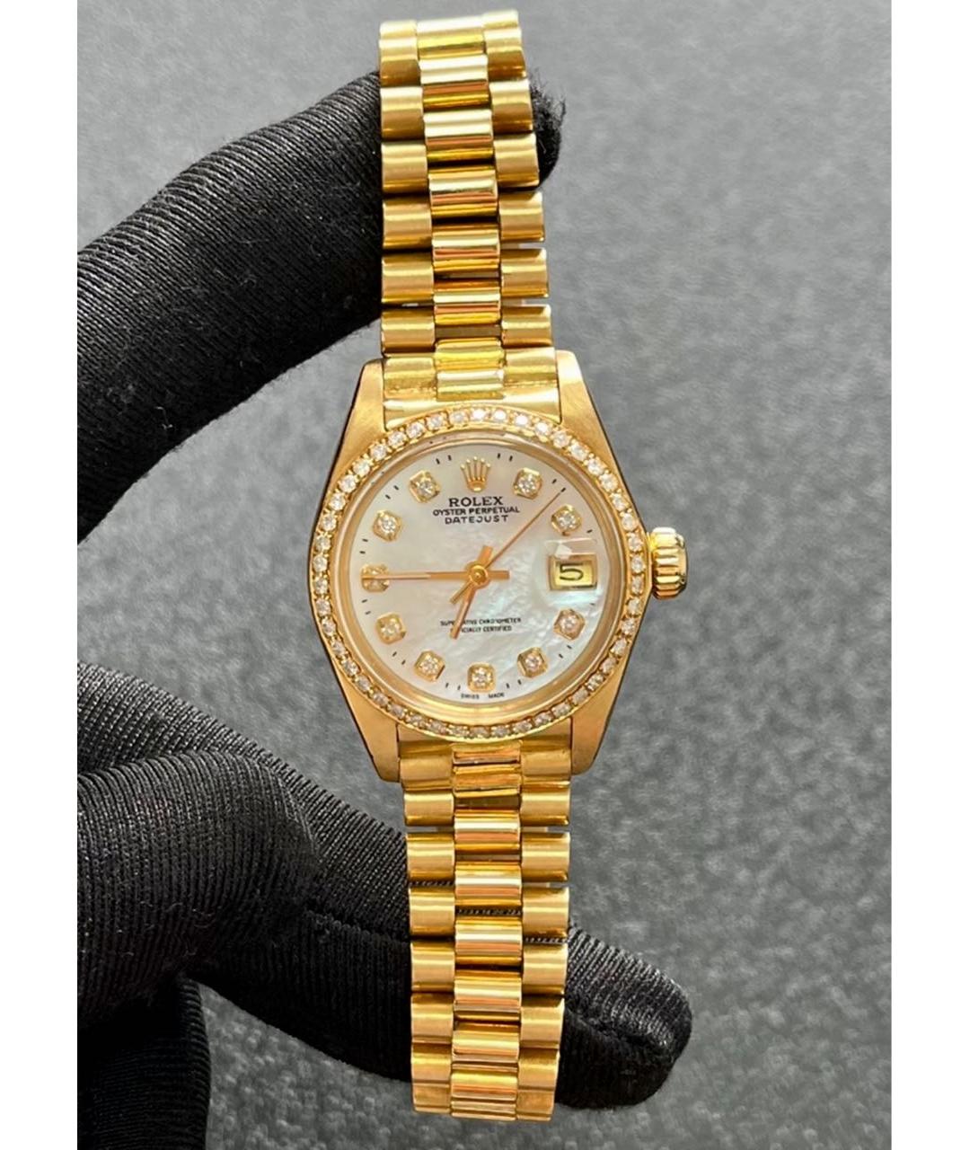 ROLEX Белые часы из желтого золота, фото 4