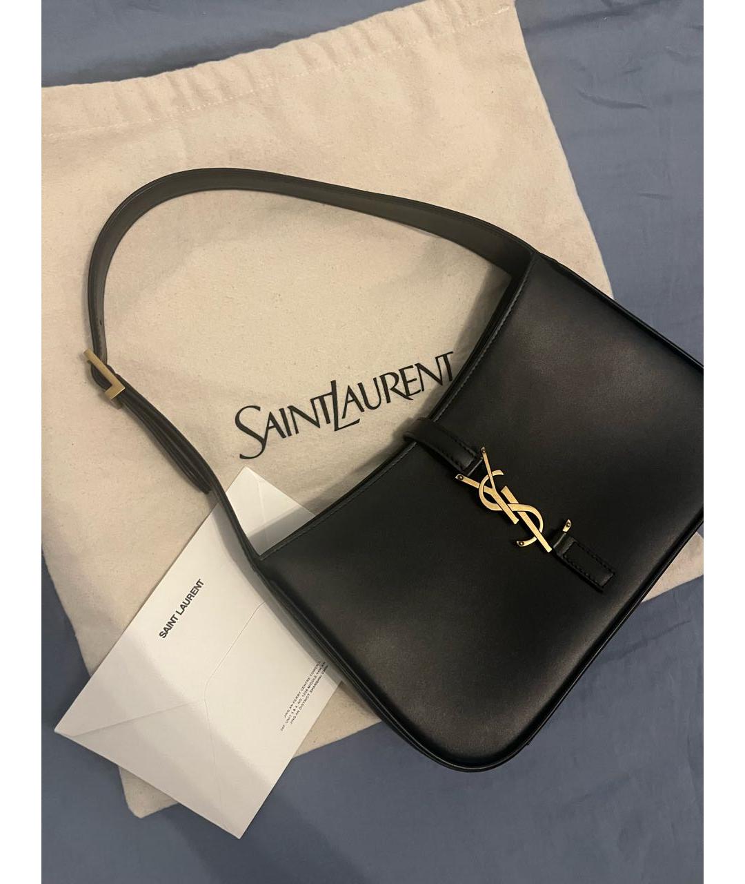 SAINT LAURENT Черная кожаная сумка с короткими ручками, фото 6