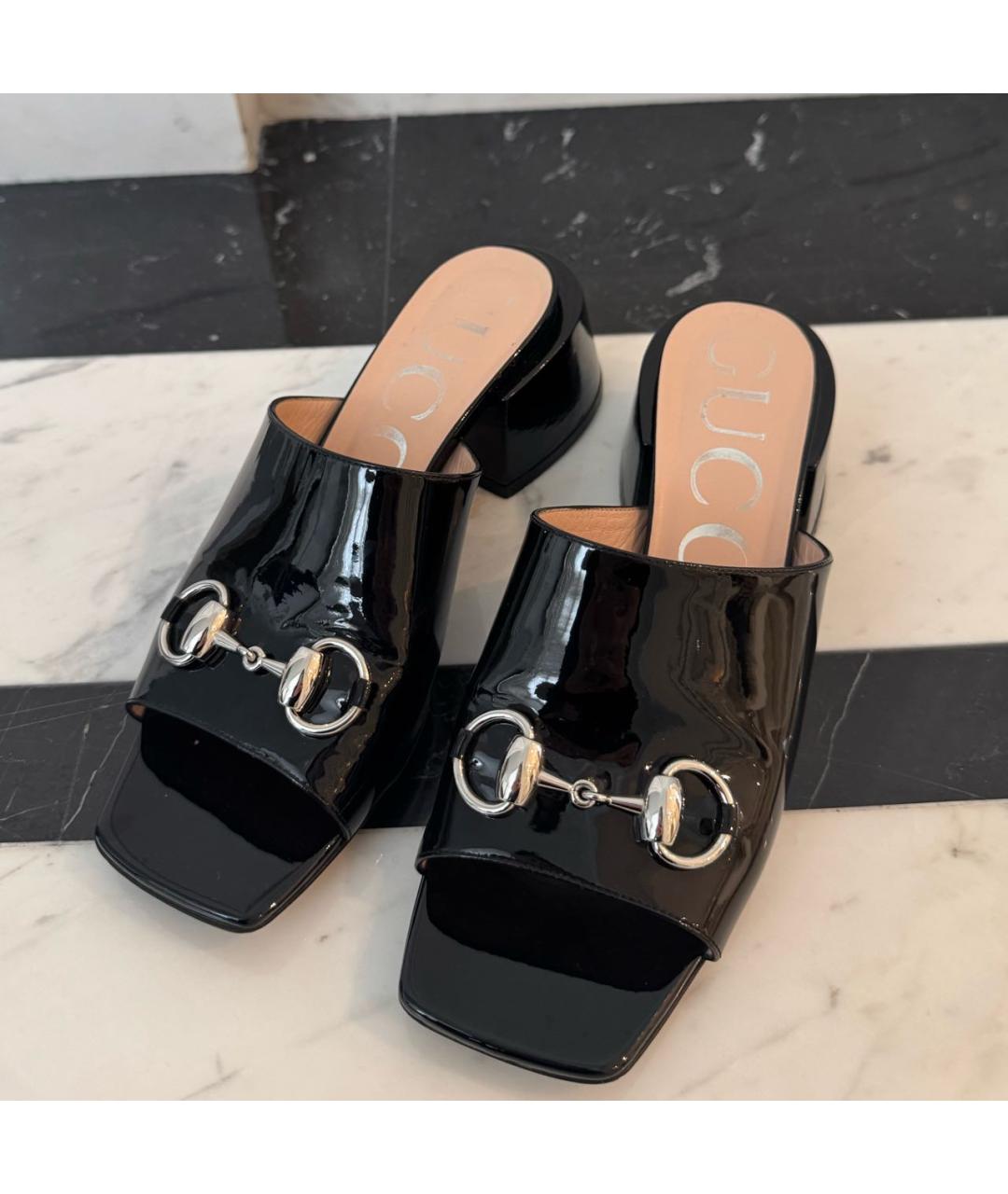 GUCCI Черные мюли из лакированной кожи, фото 4