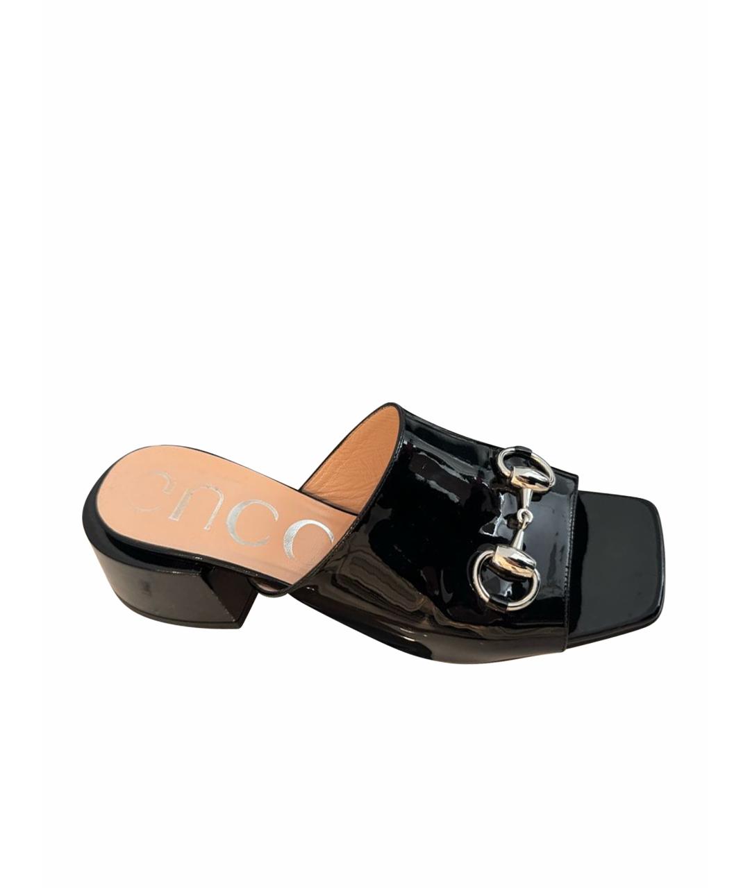 GUCCI Черные мюли из лакированной кожи, фото 1