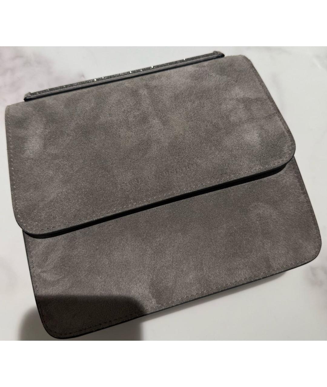 BRUNELLO CUCINELLI Серая замшевая сумка через плечо, фото 7