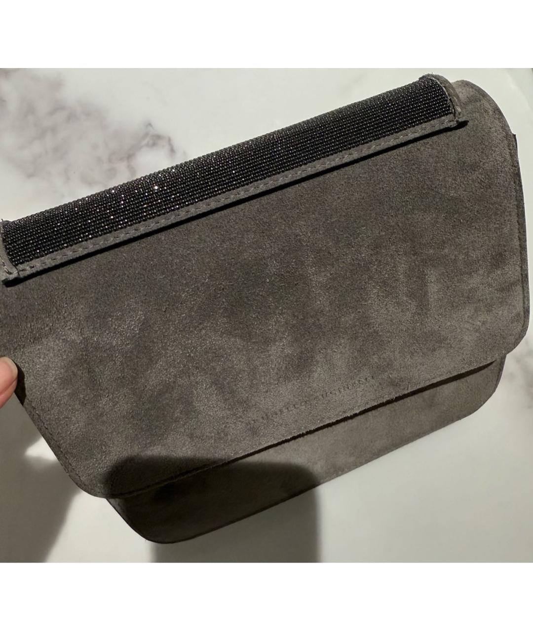 BRUNELLO CUCINELLI Серая замшевая сумка через плечо, фото 2