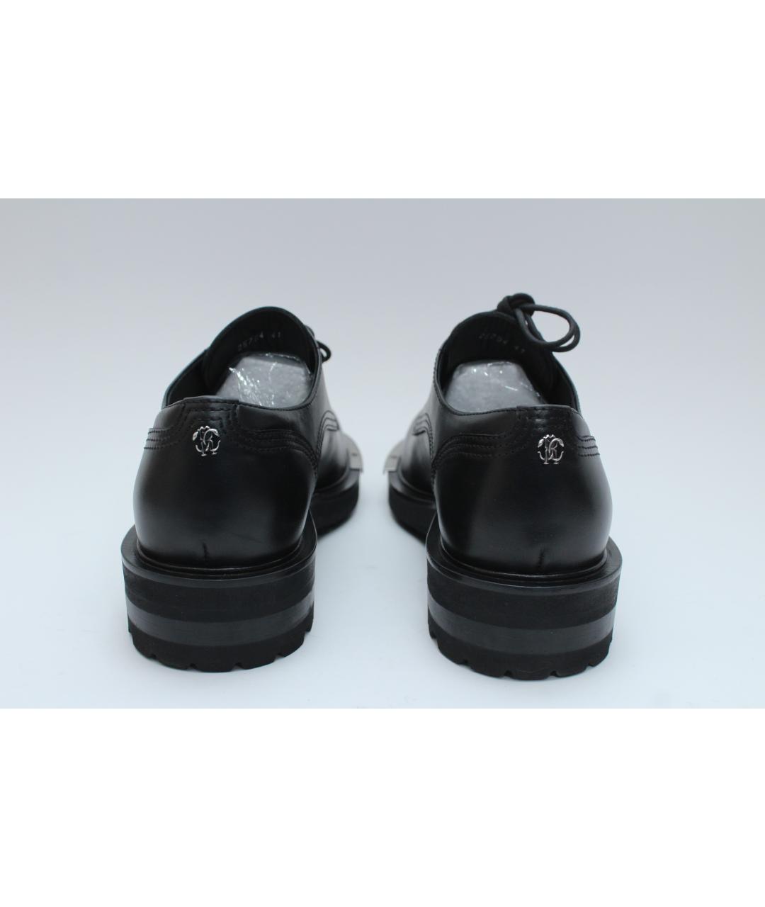 ROBERTO CAVALLI Черные кожаные низкие ботинки, фото 6