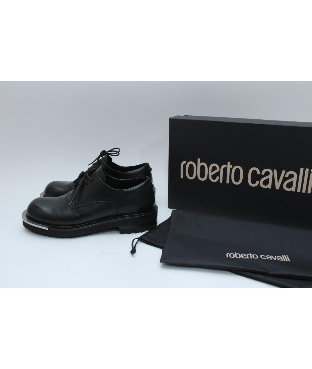 ROBERTO CAVALLI Черные кожаные низкие ботинки, фото 3