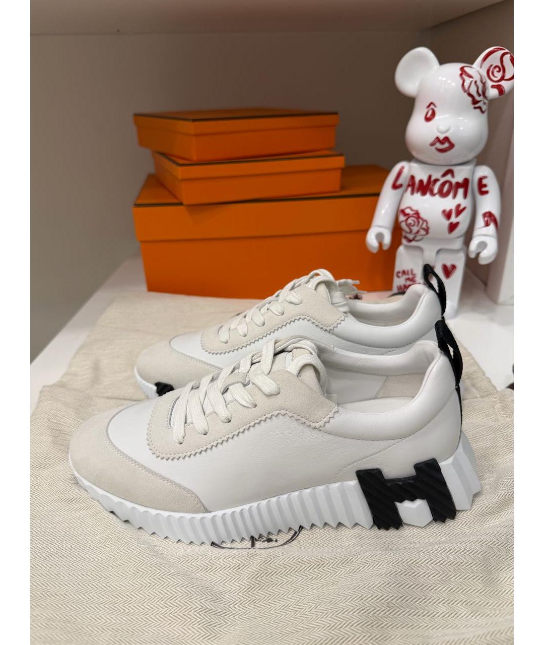 HERMES Белые кожаные кроссовки, фото 2