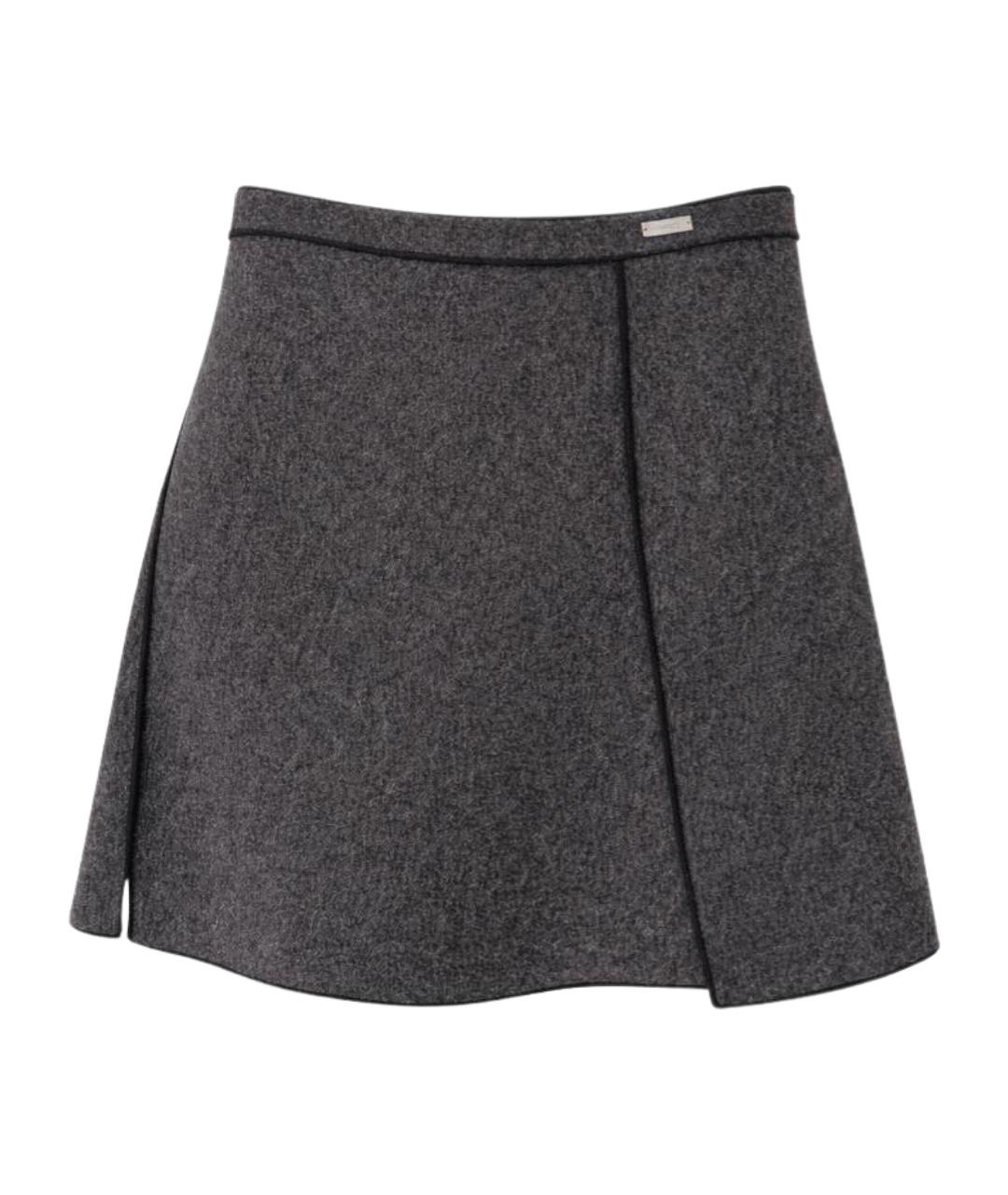 FERRAGAMO Серая шерстяная юбка мини, фото 1