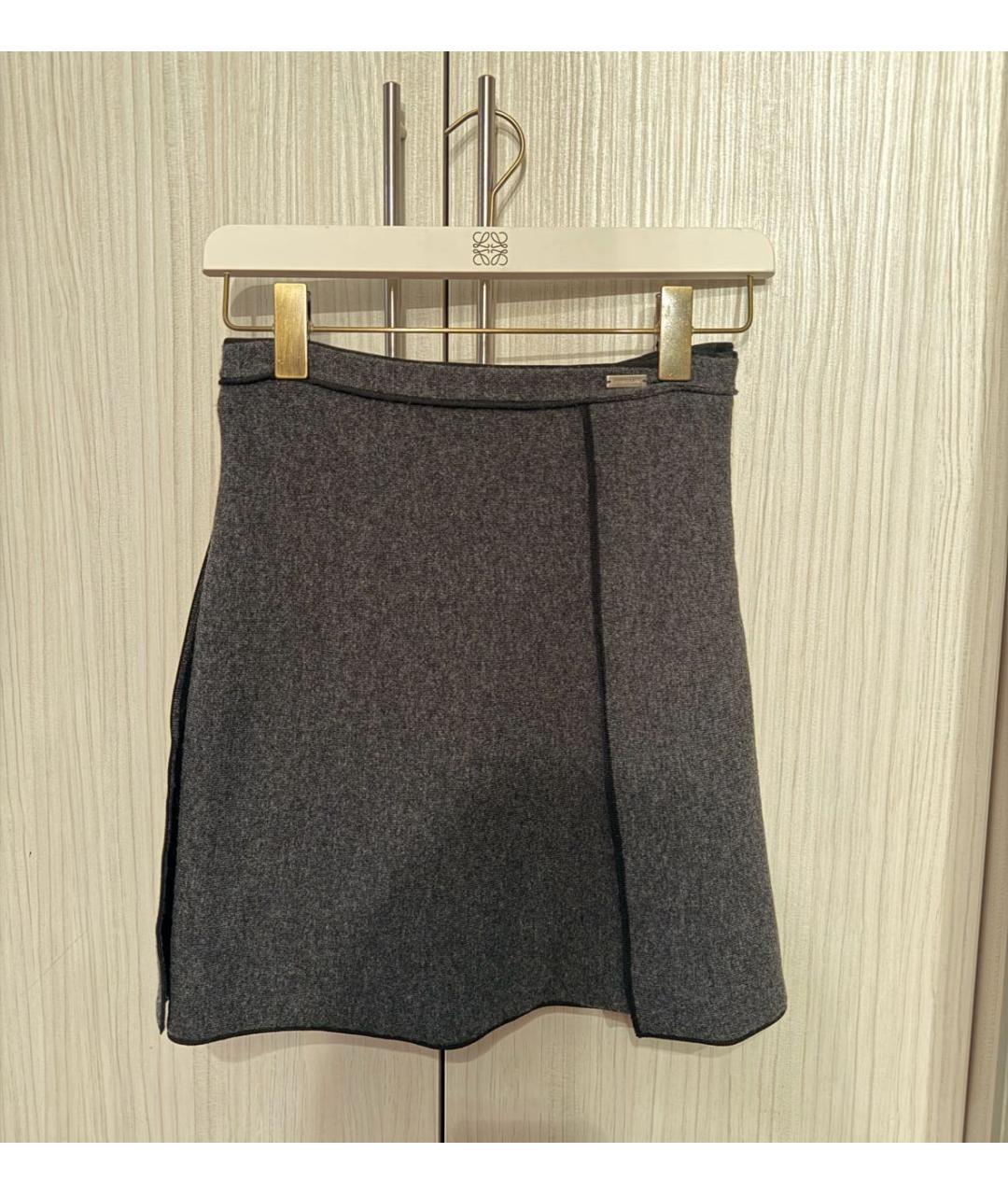 FERRAGAMO Серая шерстяная юбка мини, фото 2
