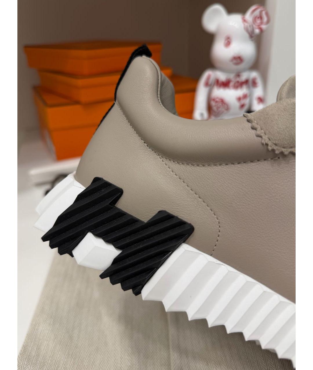 HERMES Бежевые кожаные низкие кроссовки / кеды, фото 5