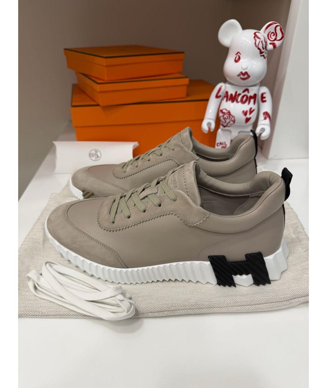 HERMES Бежевые кожаные низкие кроссовки / кеды, фото 2