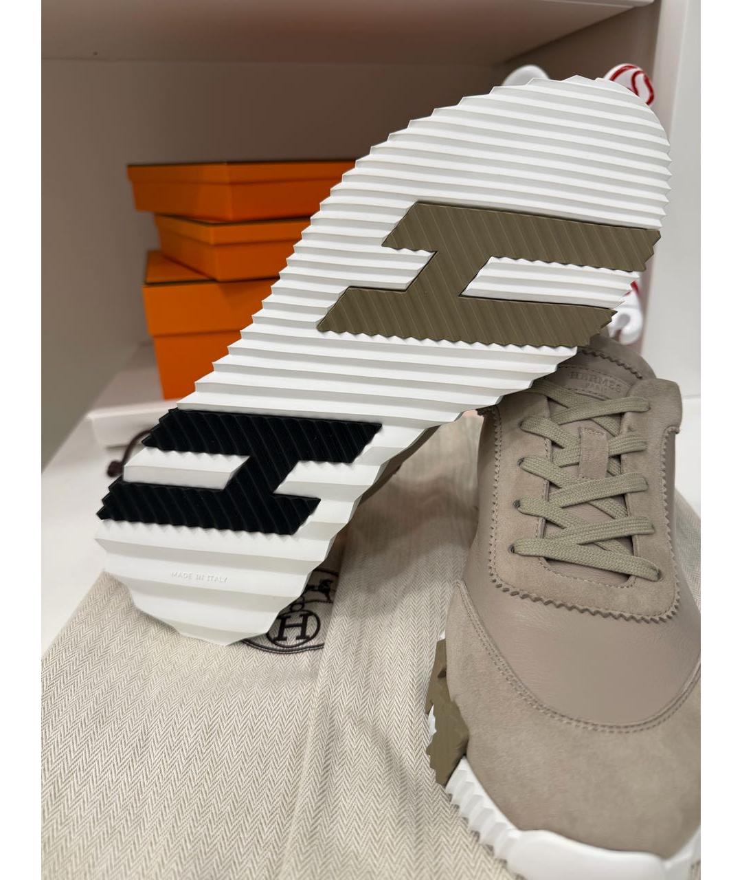 HERMES Бежевые кожаные низкие кроссовки / кеды, фото 4