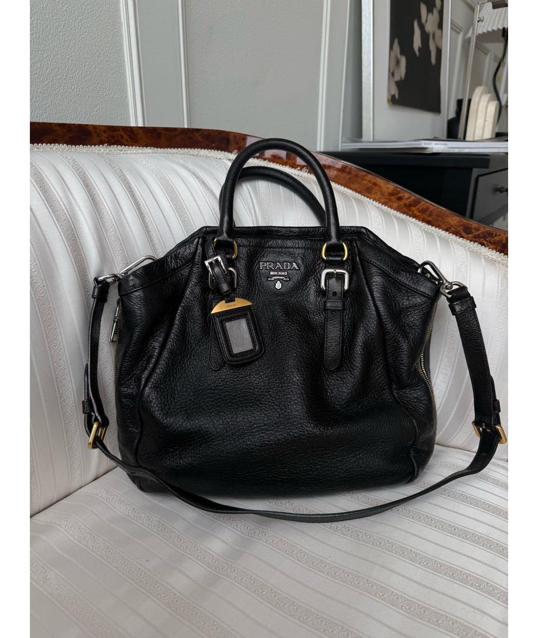 PRADA Черная кожаная сумка тоут, фото 8