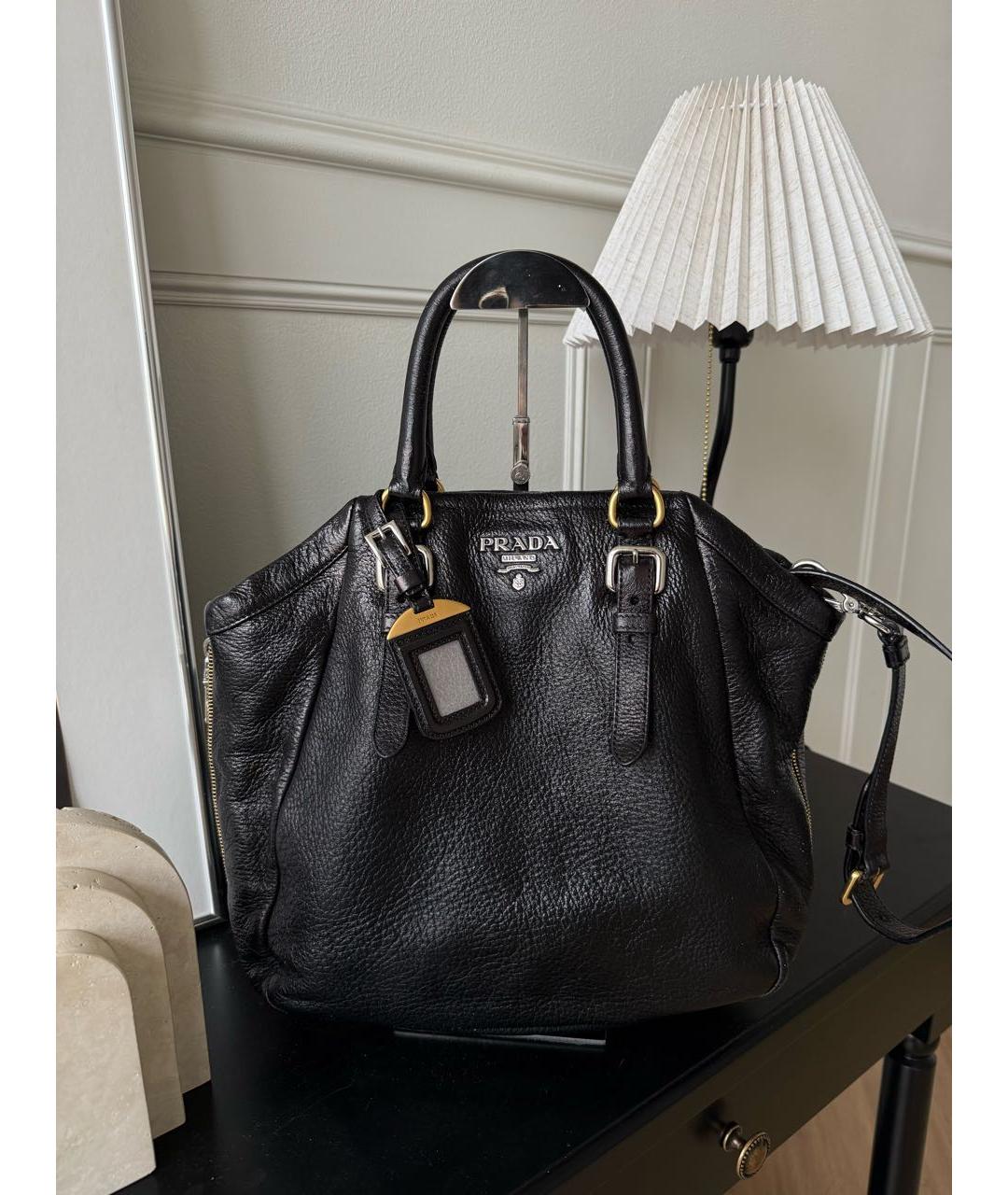 PRADA Черная кожаная сумка тоут, фото 4