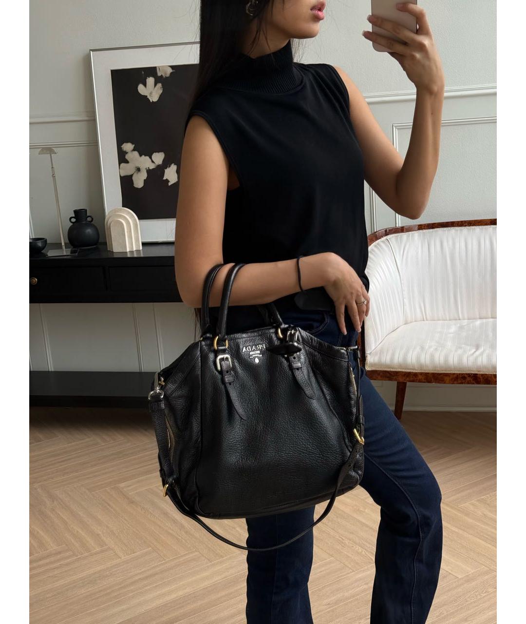 PRADA Черная кожаная сумка тоут, фото 6