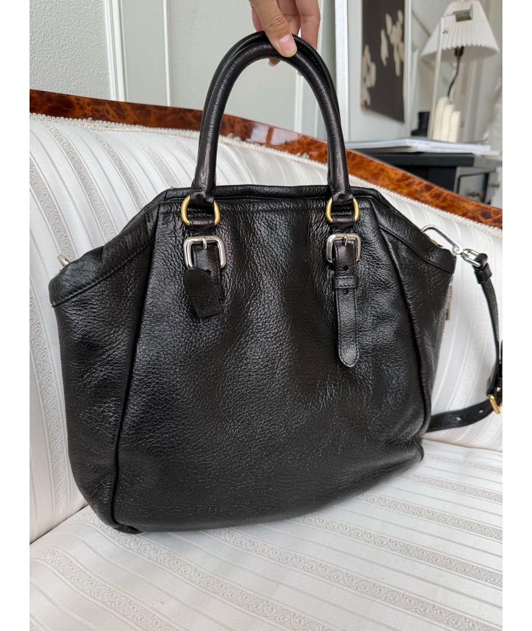 PRADA Черная кожаная сумка тоут, фото 7