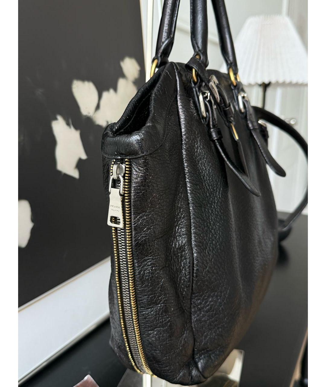 PRADA Черная кожаная сумка тоут, фото 3