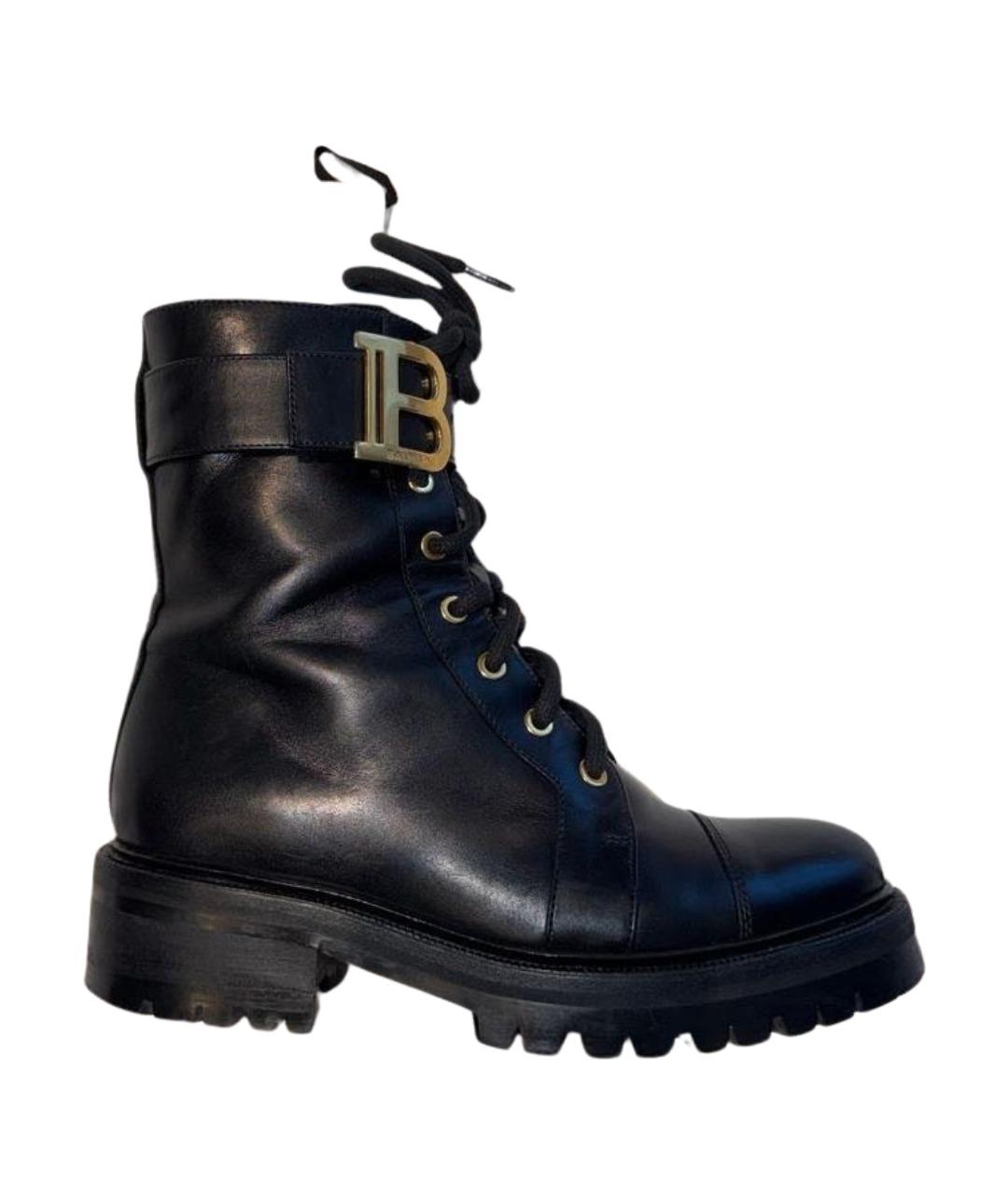 BALMAIN Черные кожаные ботинки, фото 1