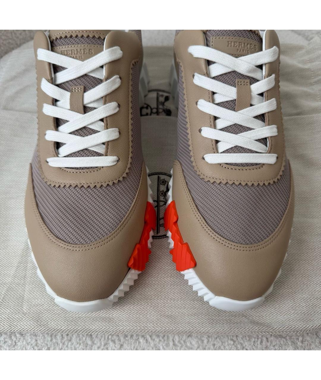 HERMES Бежевые кожаные низкие кроссовки / кеды, фото 3