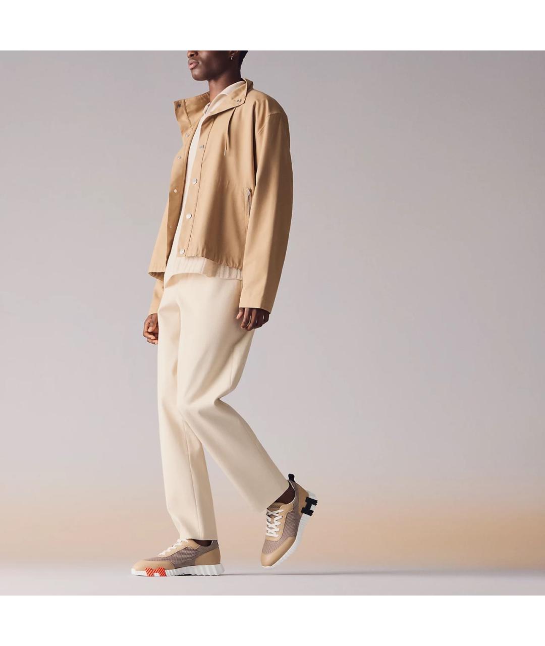 HERMES Бежевые кожаные низкие кроссовки / кеды, фото 8